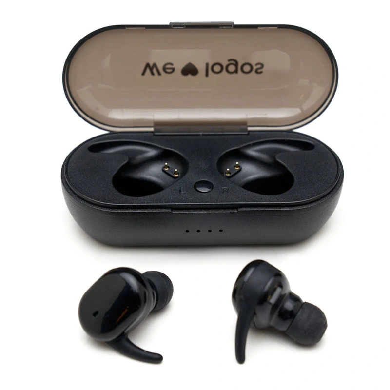 Auriculares inalámbricos tipo earbuds con estuche de carga compacto y tapa abatible