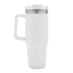 Mug de gran formato con tapa y sorbete de acero inoxidable, construcción de doble pared y exterior esmaltado