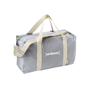 Bolso deportivo de algodón reciclado con compartimento principal, dos asas de mano y correa de hombro ajustable