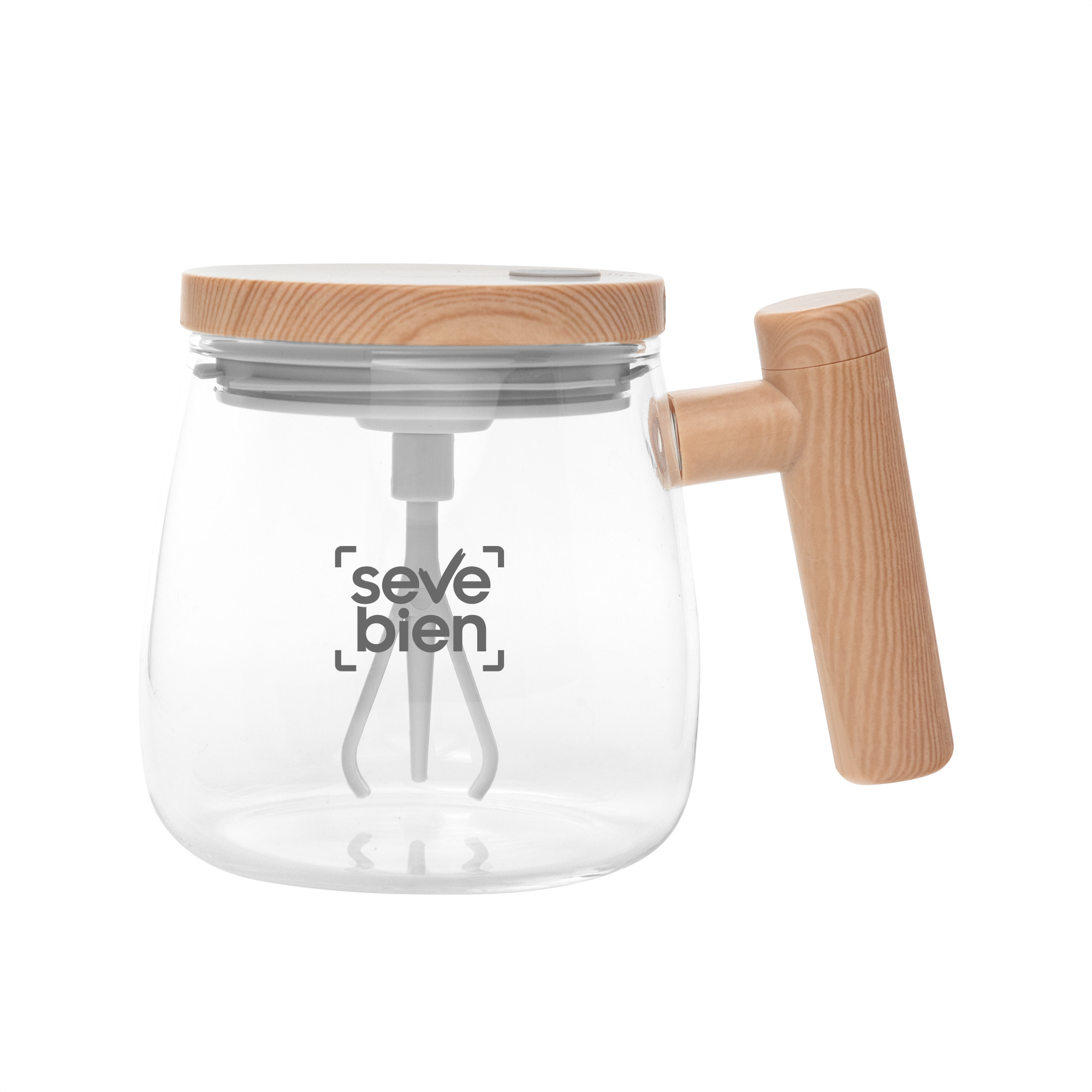 Taza mezcladora con logo frontal de muestra y batidor integrado
