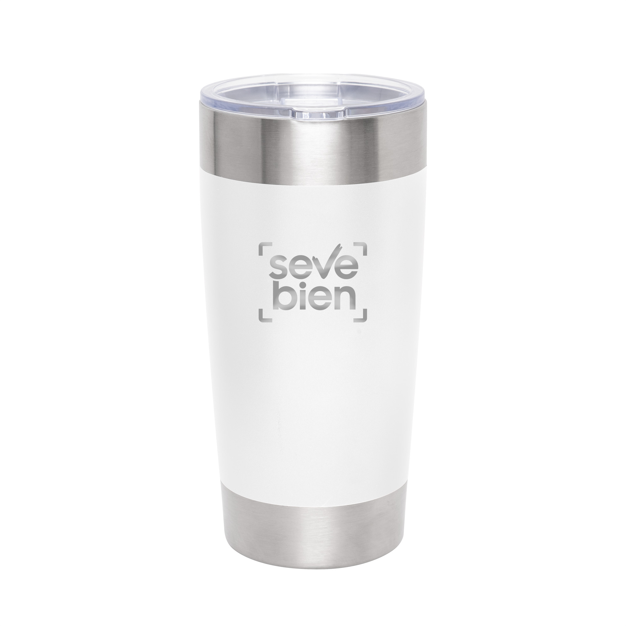 Mug térmico blanco con logo frontal de muestra